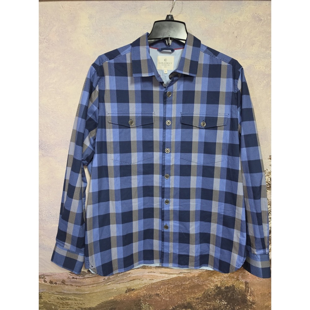 Con.Struct Shirt Mens Sz L Blue Plaid Button Down Long Sleeve Collar Lined